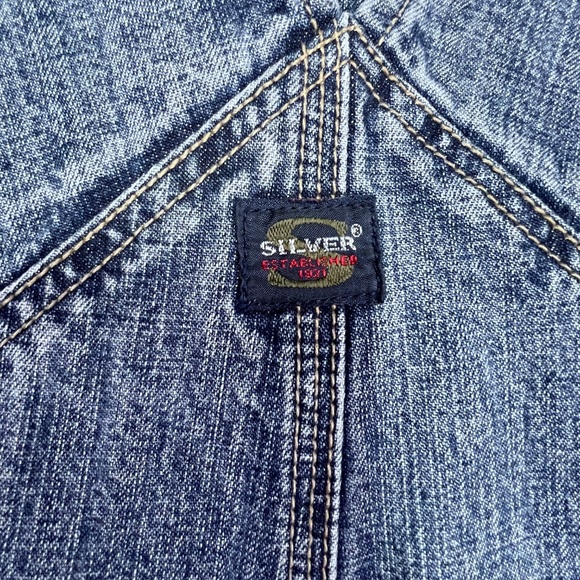 VINTAGE |•SILVER JEANS•| Blue Denim Flare Leg Bib Overall Jeans - Picture 9 of 14